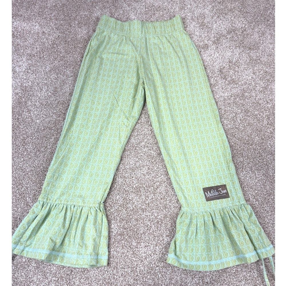Matilda Jane Serendipity Girls Pants Green Blue Geometric Ruffle Hem Leggings 8‎